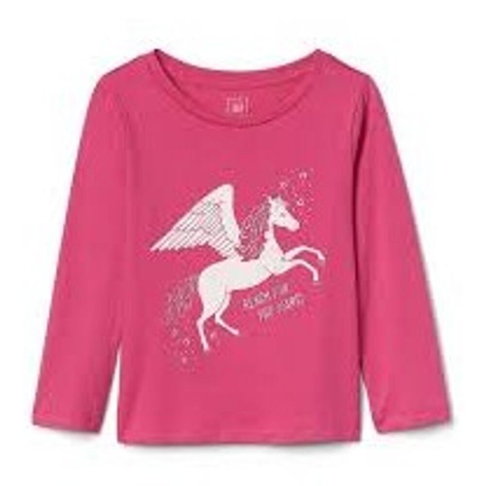 Gap Long Sleeve Pink Glitter Graphic T Shirt Pegasus Horse Girls 5